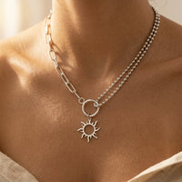 Vintage Silver Sun Pendant Asymmetrical Chain Necklace