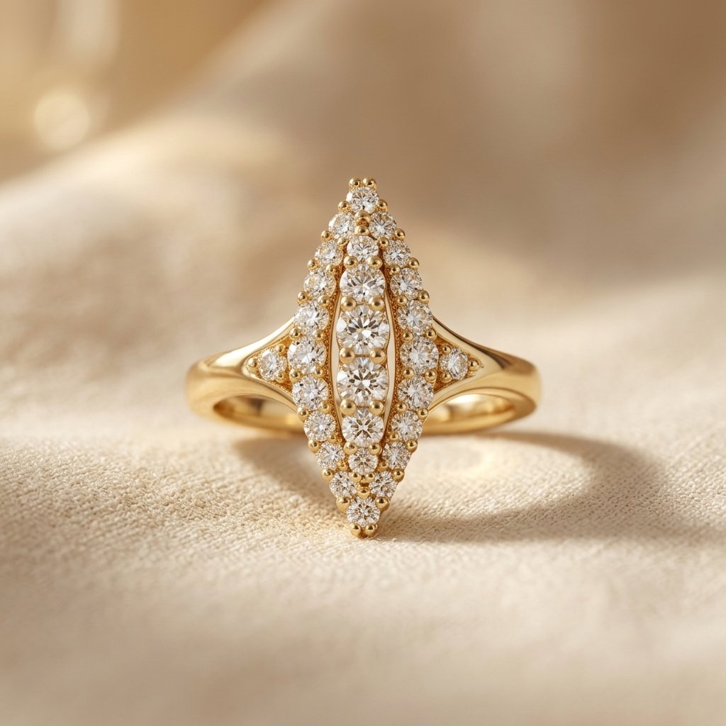 Gold Cubic Zirconia Marquise Cluster Ring