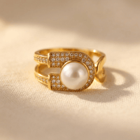 Gold Pearl Zirconia U Shaped Ring