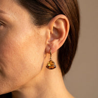 Gold Amber Cushion Fan Shaped Earrings