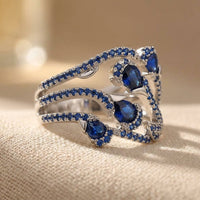Silver Blue Sapphire Oval Wrap Ring