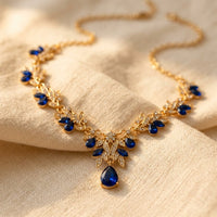Gold Sapphire Filigree Leaf Necklace