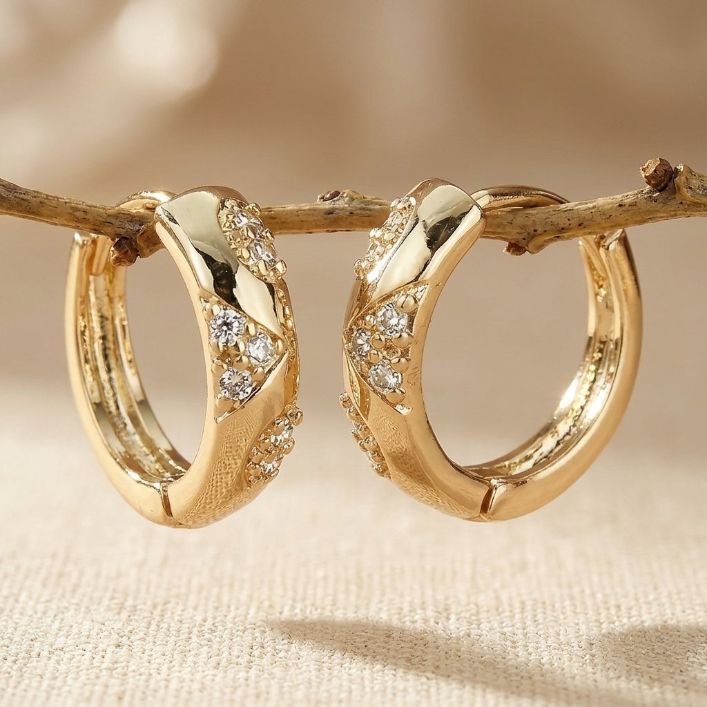 Gold Filigree Crystal Hoop Earrings