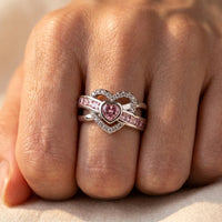 Silver Pink Tourmaline Heart Wing Ring