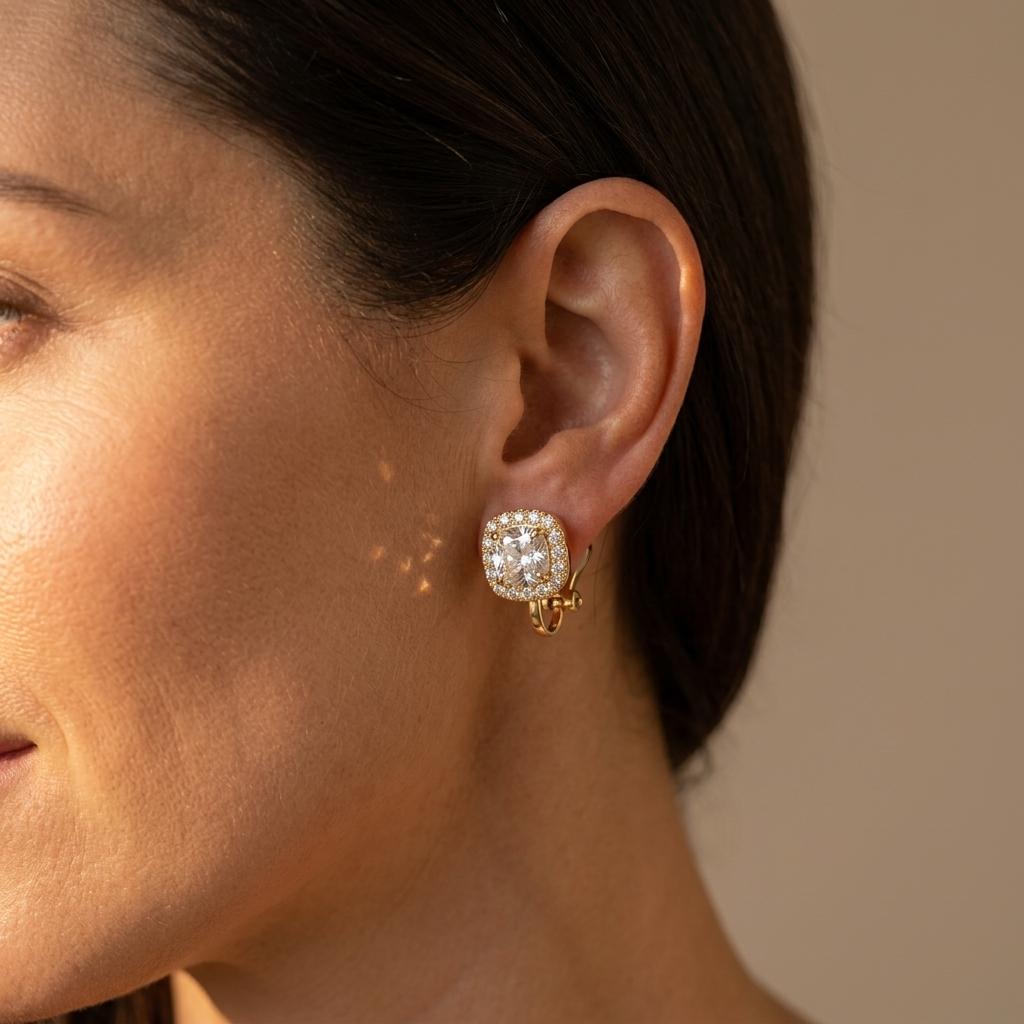 Golden Plated Synthetic Zirconia Stud Earrings