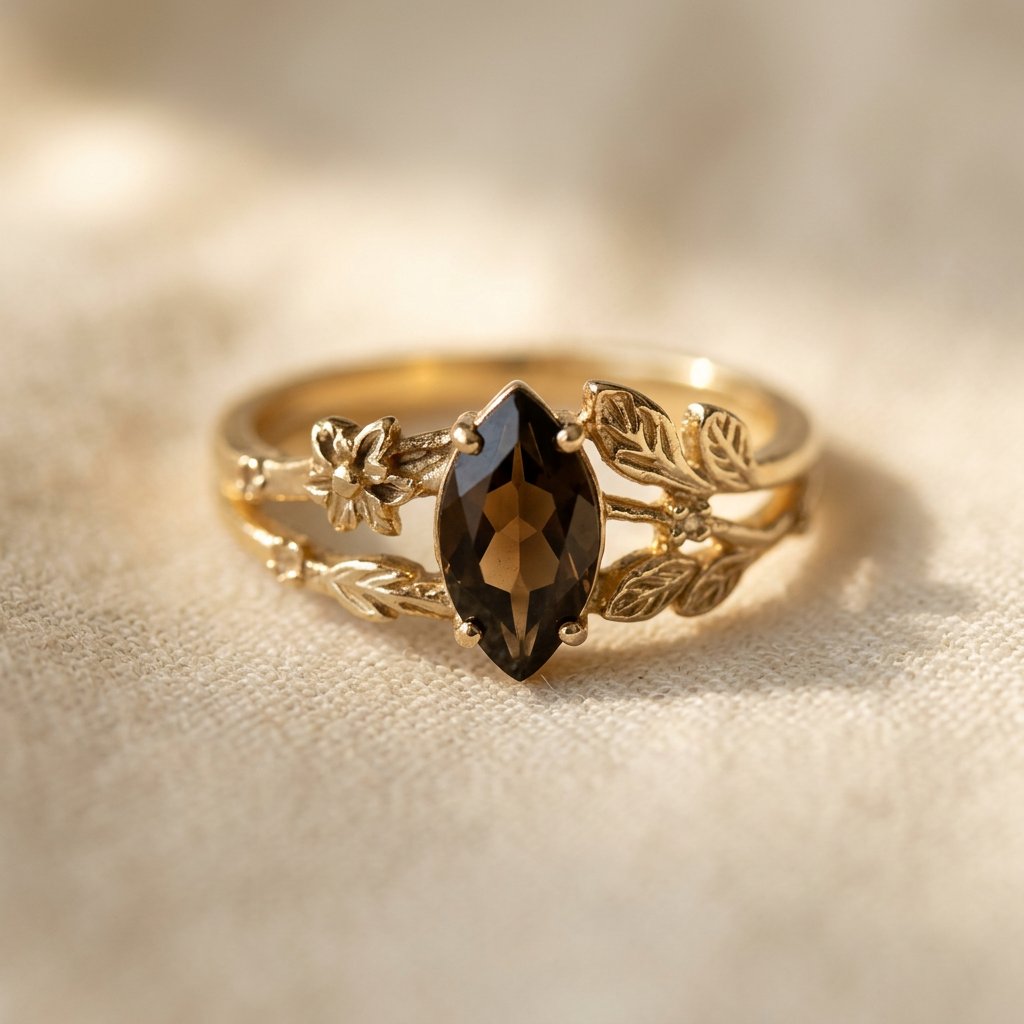 Vintage Gold Smoky Quartz Leaf Ring