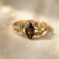 Vintage Gold Smoky Quartz Leaf Ring