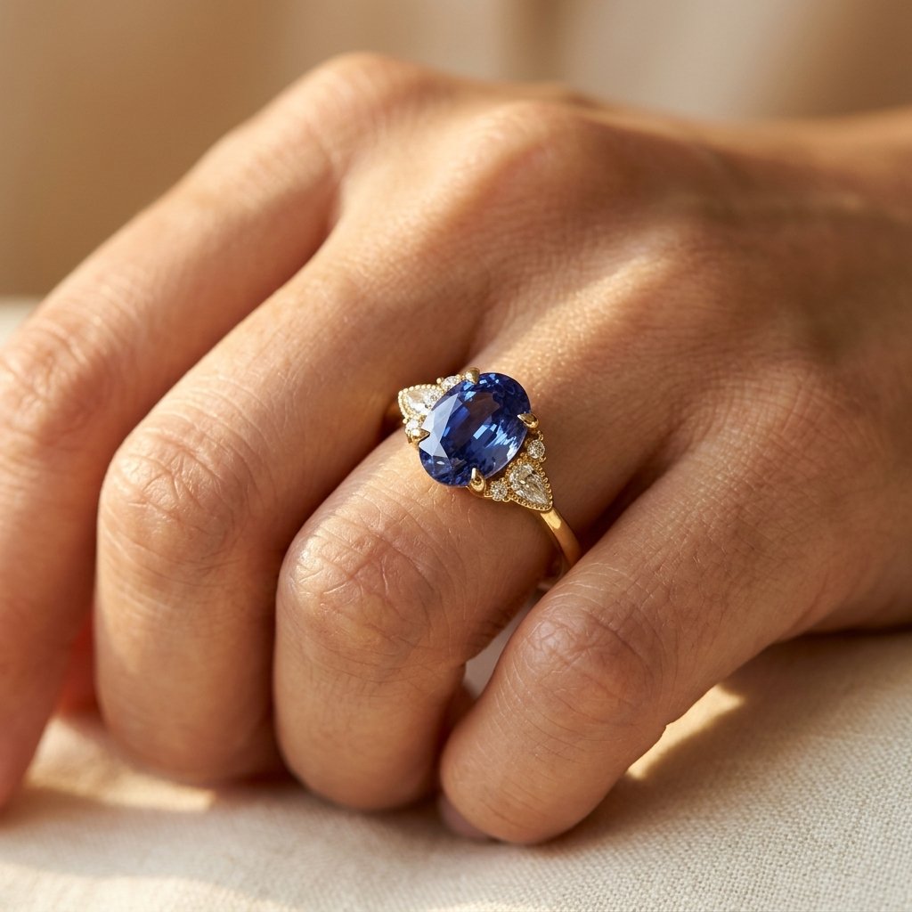 Vintage Gold Blue Sapphire Oval Ring