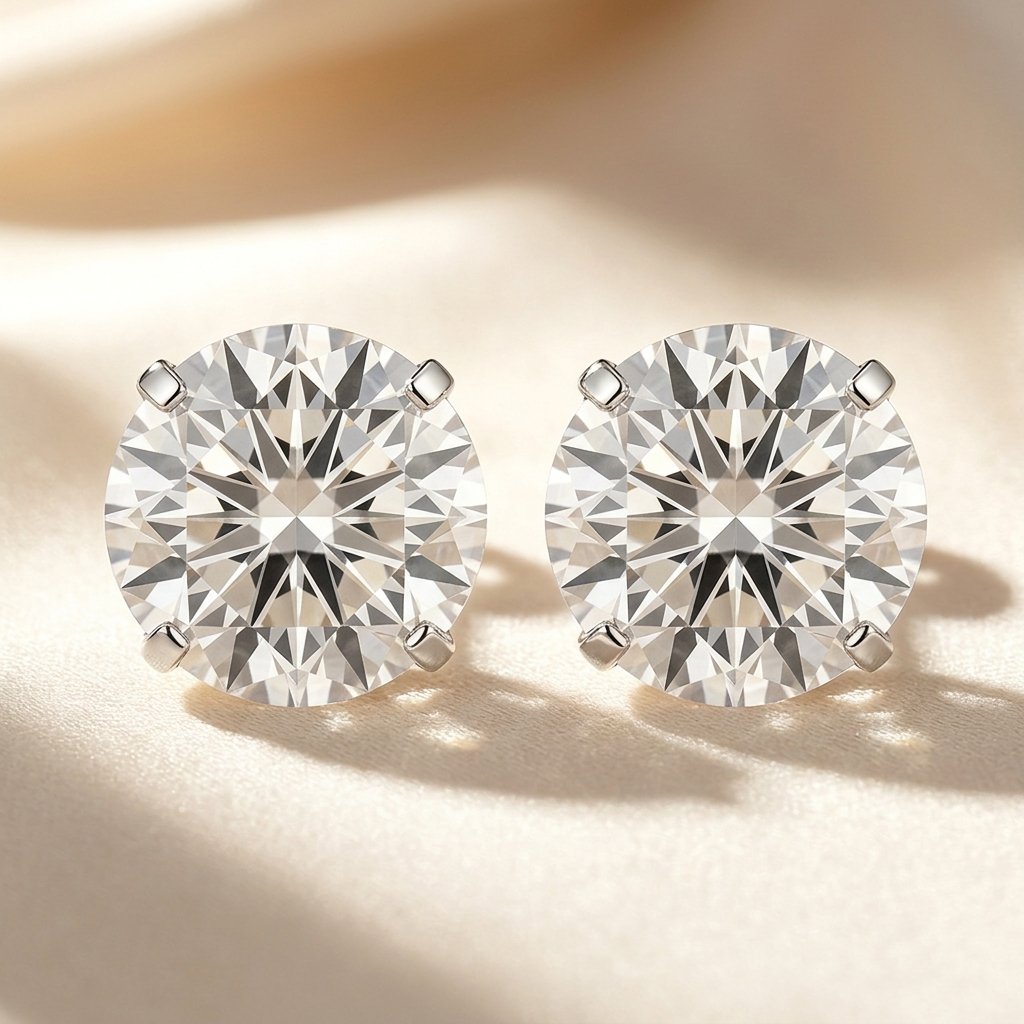 Classic Silver Round Moissanite Stud Earrings
