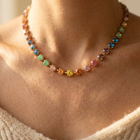 Rainbow Cubic Zirconia Gold Tennis Necklace