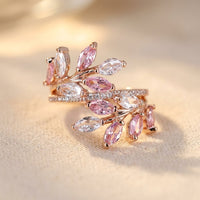 Rose Gold Pink Tourmaline Leaf Ring