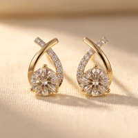 Gold Teardrop Champagne Cubic Zirconia Stud Earrings