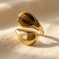 Gold Tiger Eye Stone Oval Statement Ring