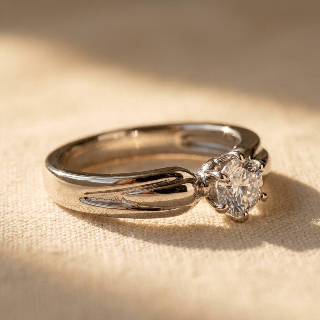 Classic Silver Round Solitaire Diamond Ring