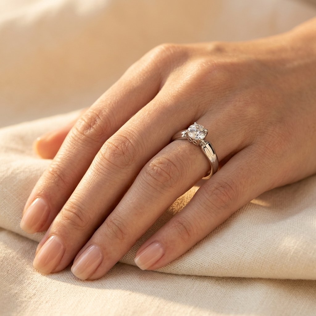 Classic Silver Round Solitaire Diamond Ring