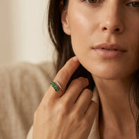 Gold Emerald Marquise Leaf Ring