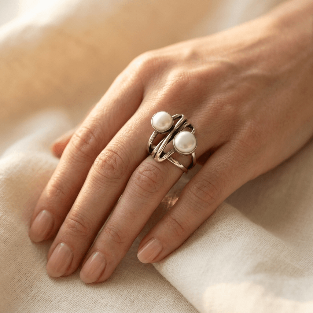 Vintage Gold Pearl Statement Ring Pair