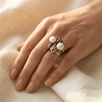 Vintage Gold Pearl Statement Ring Pair