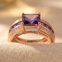 Elegant Vintage Style Rectangular Purple Zirconia Ring