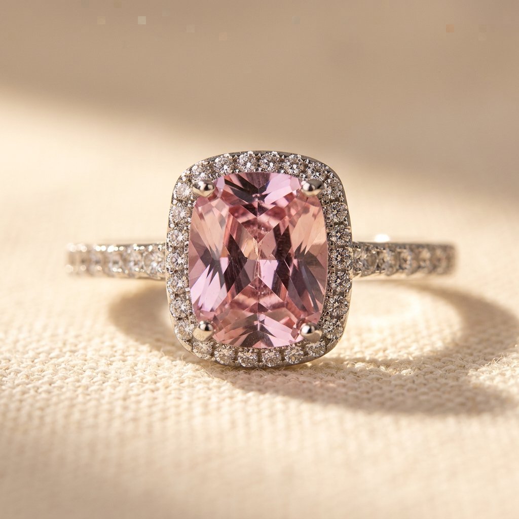 Rose Gold Morganite Cushion Halo Ring