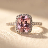 Rose Gold Morganite Cushion Halo Ring