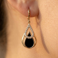 Gold Black Onyx Teardrop Cubic Zirconia Earrings