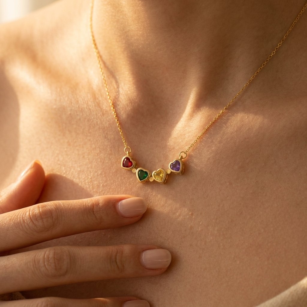 Gold Multicolor Heart Charm Necklace
