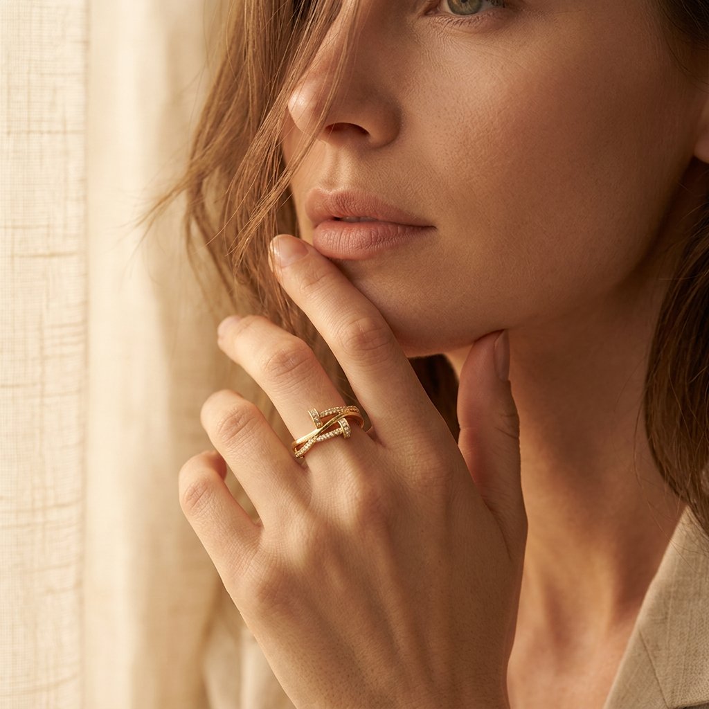 Gold Cubic Zirconia Crossover Ring