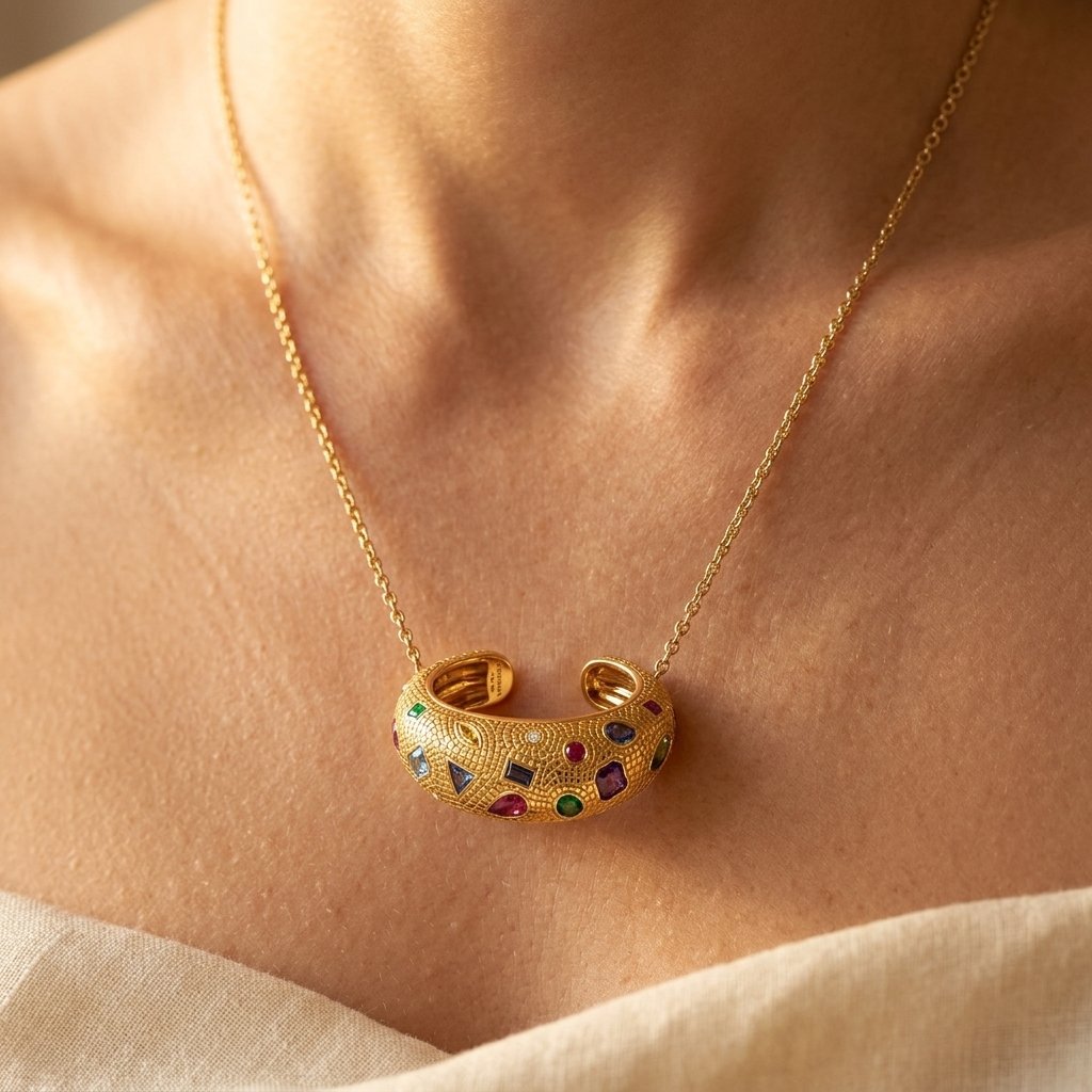 Vintage Gold Filigree Multistone Necklace