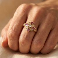Gold Ruby Diamond Art Deco Ring