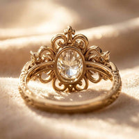 Vintage Gold Filigree Oval Diamond Ring