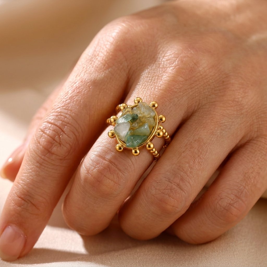 Vintage Gold Raw Emerald Oval Ring