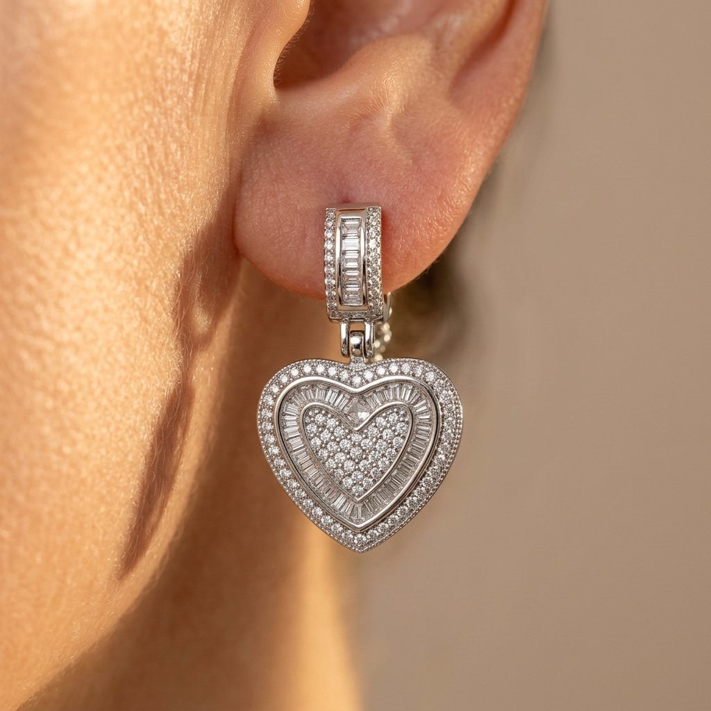Silver Cubic Zirconia Double Heart Earrings