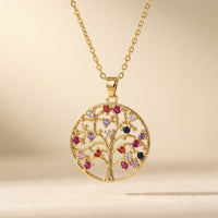 Gold Filigree Colorful Stone Tree Necklace