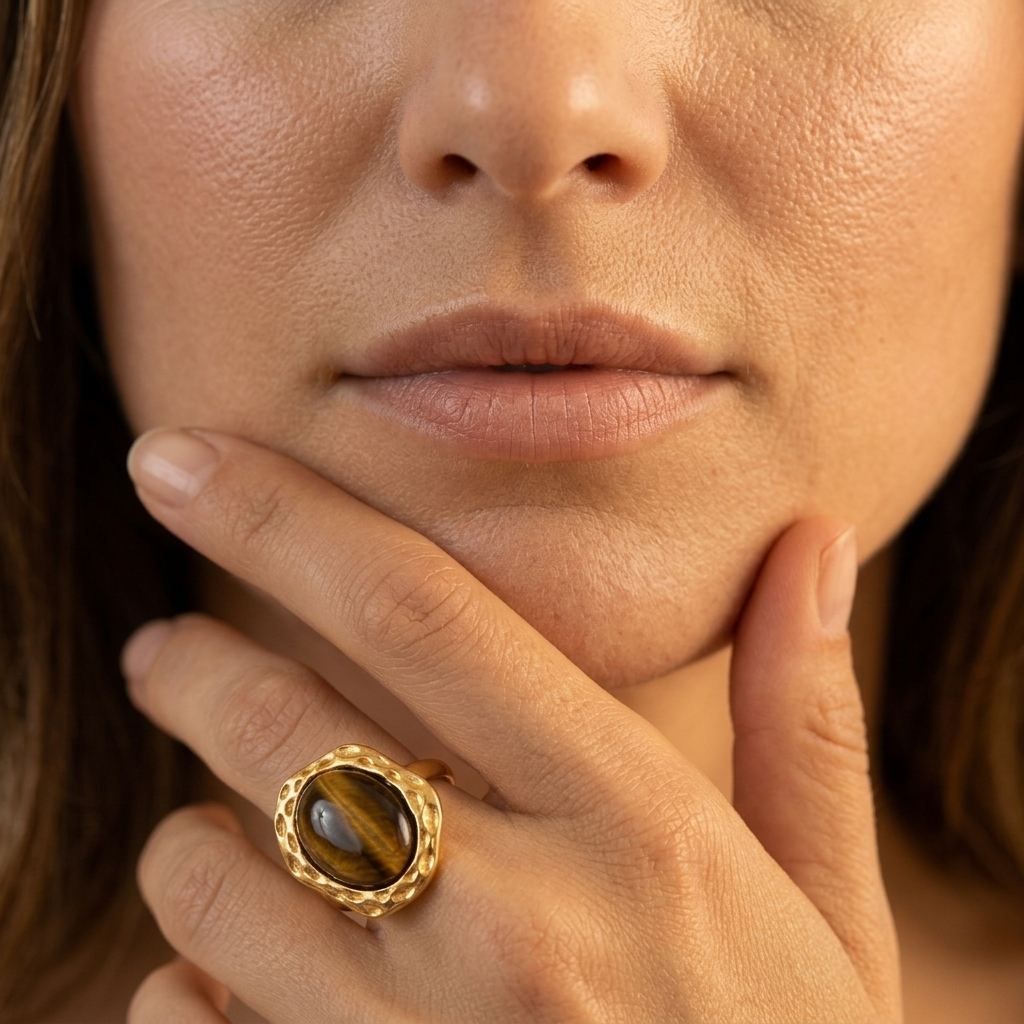Gold Tigers Eye Oval Statement Ring