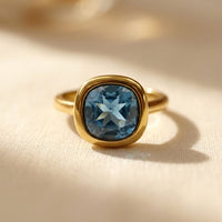 Gold Cushion London Blue Topaz Ring