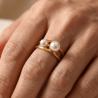 Gold Dual Pearl Geometric Opening Ring