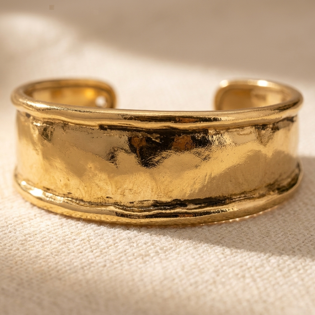 Gold Distressed Minimalist Open Cuff Bracelet