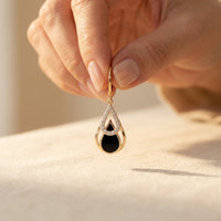 Gold Black Onyx Teardrop Cubic Zirconia Earrings