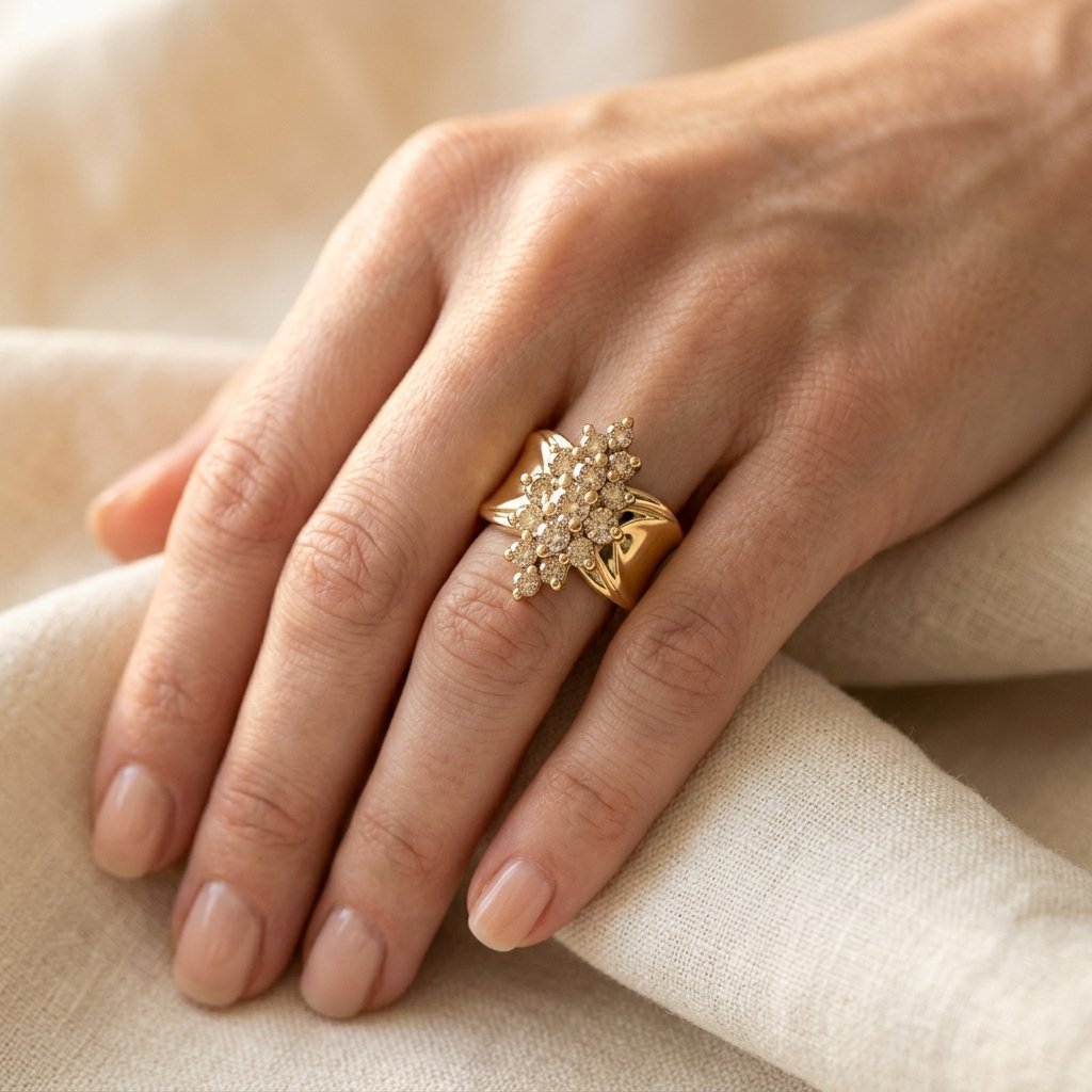 Gold Diamond Cluster Oval Ring