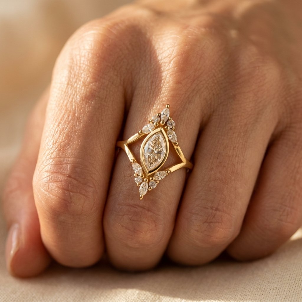 Gold Marquise Diamond Halo Ring