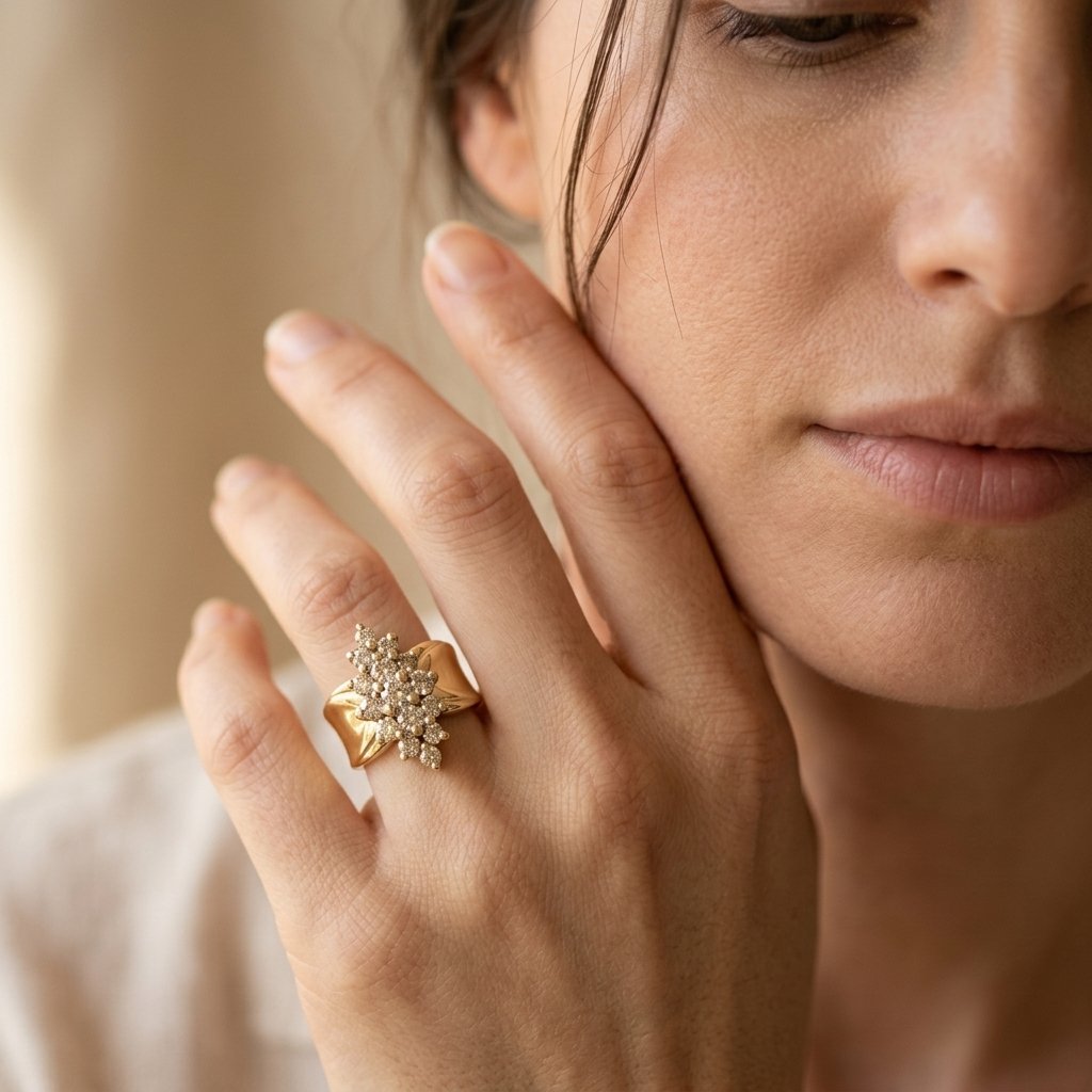 Gold Diamond Cluster Oval Ring