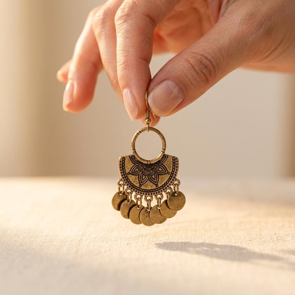 Bohemian Gold Chandelier Coin Earrings