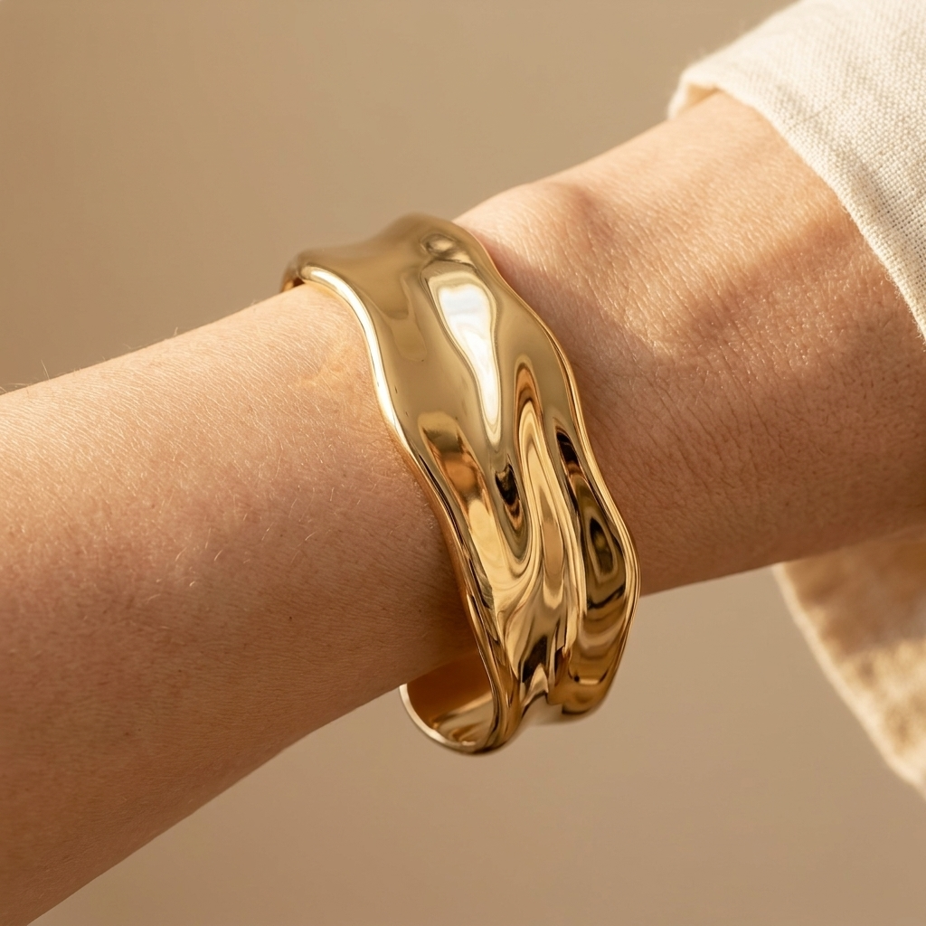 Elegant Minimalist Gold Pleated Cuff Bracelet