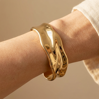 Elegant Minimalist Gold Pleated Cuff Bracelet
