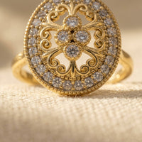 Vintage Gold Filigree Oval Cubic Zirconia Ring