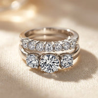 Silver Round Cubic Zirconia Three Stone Ring
