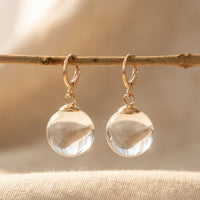 Clear Glass Ball Gold Huggie Earrings