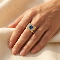 Gold Sapphire Diamond Square Ring