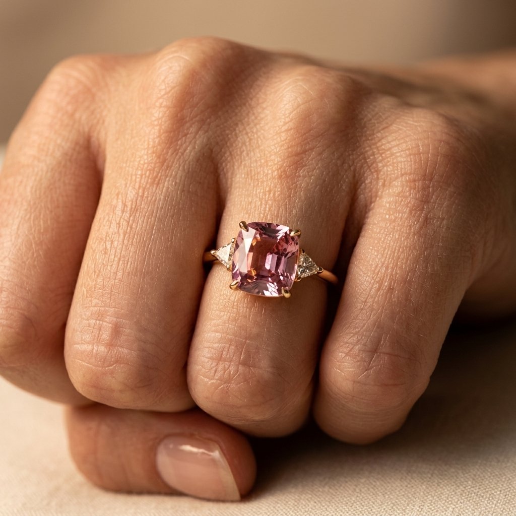 Gold Pink Tourmaline Cushion Ring